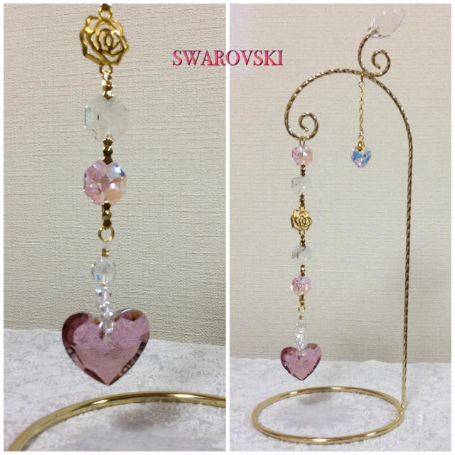 SWAROVSKI(スワロフスキー)のスタンドWサンキャッチャー✨スワロフスキー アンティークピンク♡＆オーロラ♡ インテリア/住まい/日用品のインテリア小物(置物)の商品写真