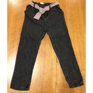 ザラキッズ(ZARA KIDS)のZARA 4-5years ギンガムチェック柄サッシュベルト付きデニムパンツ(パンツ/スパッツ)