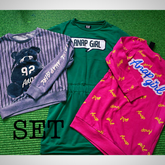 ANAP(アナップ)のANAP GIRL 3点セット ワンピース&トレーナー SET（S・M・150） キッズ/ベビー/マタニティのキッズ服女の子用(90cm~)(ワンピース)の商品写真