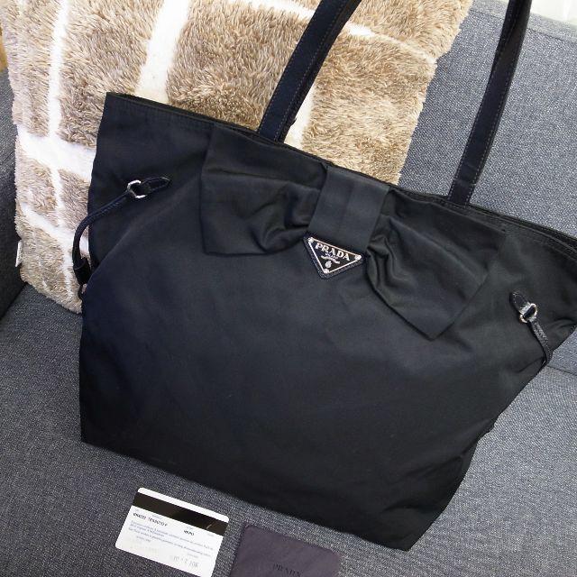 PRADA - 正規品☆プラダ　ナイロントート　リボン　黒　レザー　バッグ　財布　小物