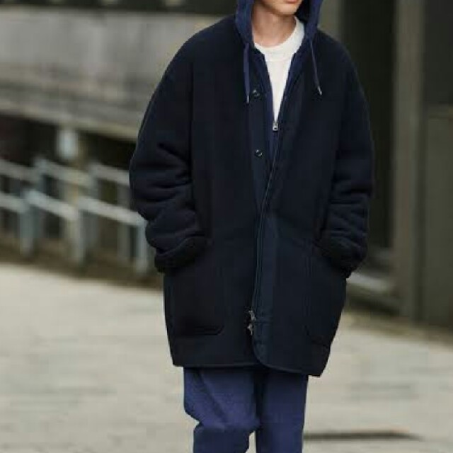 UNIQLO×Engineered Garments ノーカラーフリースコート紺