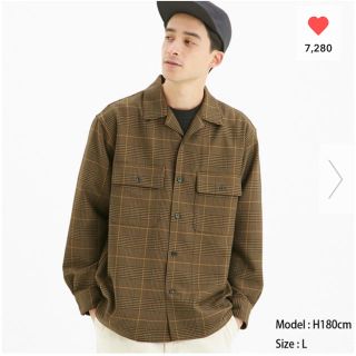 ユニクロ(UNIQLO)の【完売品限定SALE】GU オープンカラーシャツ 長袖 グレンチェック ブラウン(シャツ)