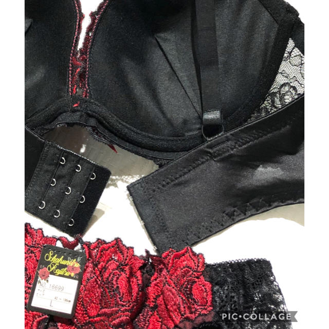 ブラジャー＆ショーツ♡E80☆黒×赤の花柄刺繍が綺麗☆ レディースの下着/アンダーウェア(ブラ&ショーツセット)の商品写真