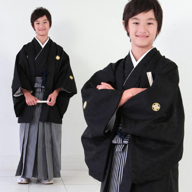 袴セット 卒業式 小学生 男 卒業式紋付羽織袴フルセット 黒地に花菱文
