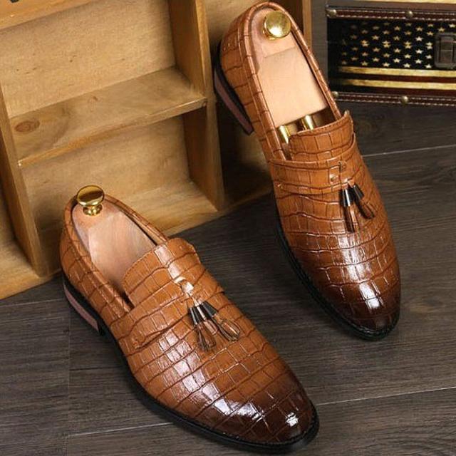 Santoni(サントーニ)の限定オーダー クロコ型押し メンズ タッセルローファー シューズ 茶 41 42 メンズの靴/シューズ(ドレス/ビジネス)の商品写真