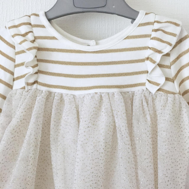 PETIT BATEAU(プチバトー)の美品  プチバトー  ラメマリニエール  チュール  ワンピース  36m キッズ/ベビー/マタニティのキッズ服女の子用(90cm~)(ワンピース)の商品写真