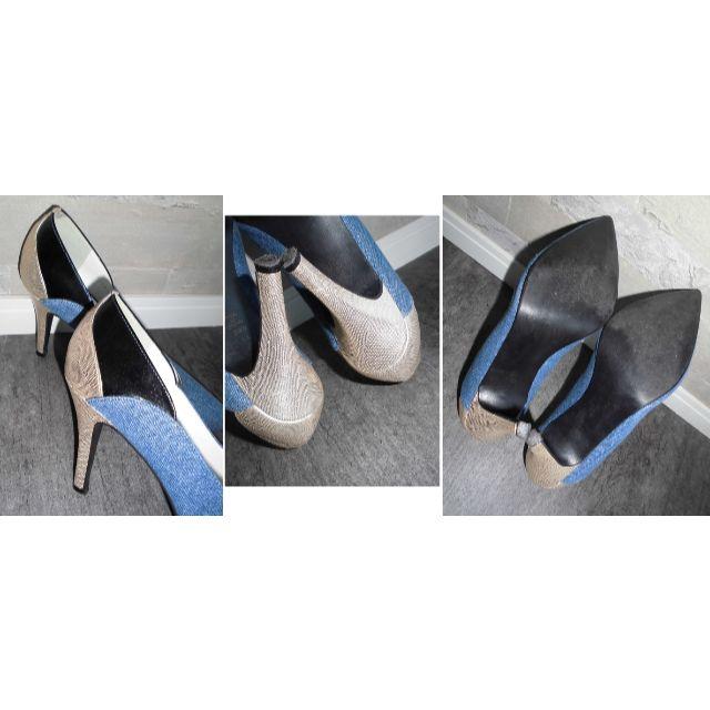 DIANA(ダイアナ)のダイアナDIANA3色切替パンプス23.5デニム黒パテントゴールド9㎝ヒール レディースの靴/シューズ(ハイヒール/パンプス)の商品写真