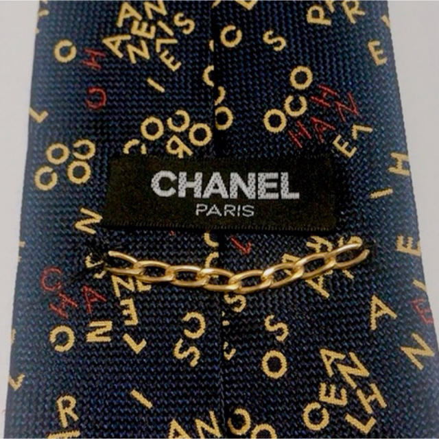 年始セール　レア　CHANEL シャネル　ロゴグラム　ネクタイ　ネイビー　シルク