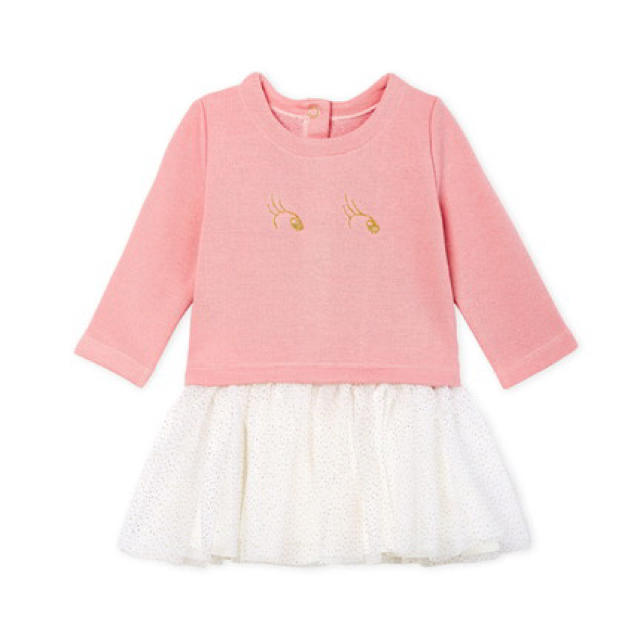 PETIT BATEAU(プチバトー)の【PETIT BATEAU】プチバトー チュール付きスウェットワンピース キッズ/ベビー/マタニティのキッズ服女の子用(90cm~)(ワンピース)の商品写真