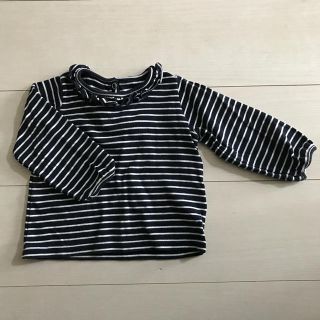 プチバトー(PETIT BATEAU)のプチバトー　襟フリルボーダートップス　12m(シャツ/カットソー)