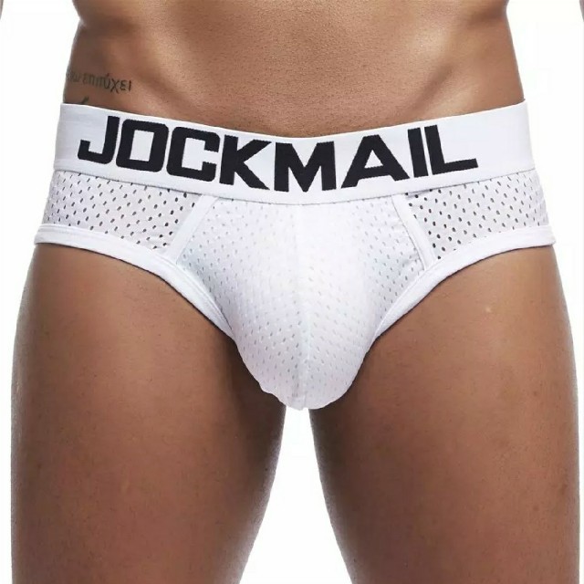 【JOCKMAIL】メッシュ素材メンズビキニパンツ立体3Dフロント 白色 メンズのアンダーウェア(その他)の商品写真