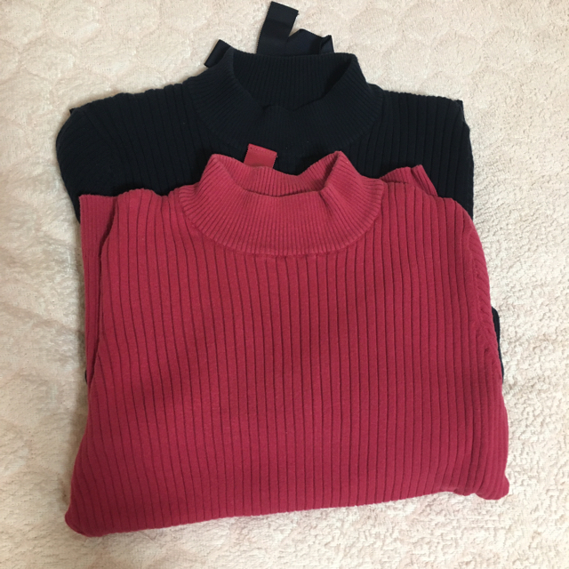 F i.n.t(フィント)の５分袖薄手ニット　ネイビー＆ローズピンク レディースのトップス(ニット/セーター)の商品写真