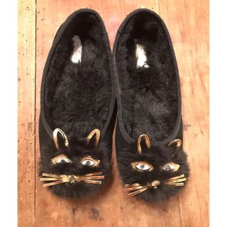 ケイトスペードニューヨーク(kate spade new york)のkate spade new york  黒猫もふもふフラットシューズ(バレエシューズ)