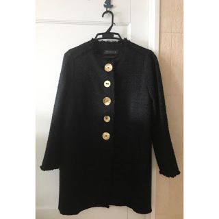 ザラ(ZARA)のZARA WOMEN ツイードロングジャケット　Lサイズ(ノーカラージャケット)