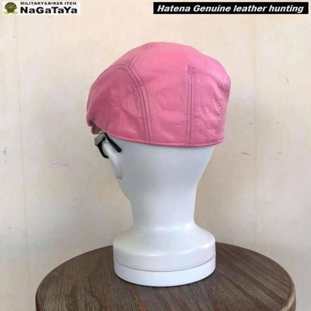 送料込み HATENA 本革レザーハンチング ピンク 約59cm メンズの帽子(ハンチング/ベレー帽)の商品写真