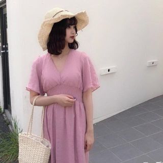 ワンアフターアナザーナイスクラップ(one after another NICE CLAUP)のVネックロングワンピース【RiLi Tokyo】(ひざ丈ワンピース)