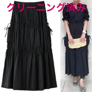 ★美品★ ELIN コットンギャザースカート　黒（38）エリン(ロングスカート)