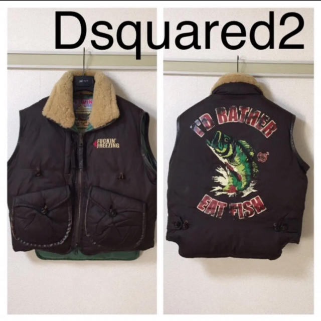 美品◆Dsquared2 ディースクエアード◆レザー使 ダウンベスト ボア 50