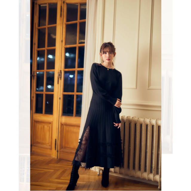 herlipto Lace Trimmed Knit Long Dress61袖口80