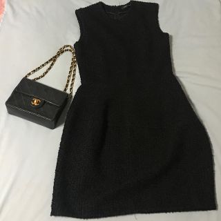 バーニーズニューヨーク(BARNEYS NEW YORK)の【美品】YOKO CHAN ツイード ワンピース 黒(ひざ丈ワンピース)