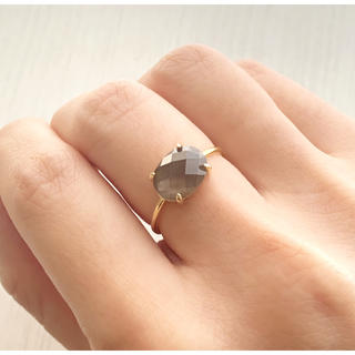 天然石　ホワイトシェル×スモーキークォーツ　AAA　爪留めリング　指輪(リング)