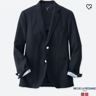 ユニクロ(UNIQLO)の定価10780円ユニクロ×イネス ウールブレンドジャケット ブレザー ネイビーＳ(テーラードジャケット)