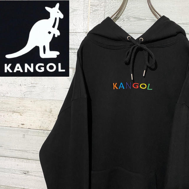 KANGOL(カンゴール)の【レア】カンゴール KANGOL☆刺繍ビッグロゴ 裏毛 ブラック パーカー メンズのトップス(パーカー)の商品写真