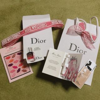 クリスチャンディオール(Christian Dior)のクリスチャンディオール Diorショップ袋&サンプル3点&リップ型シール(香水(女性用))