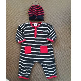 プチバトー(PETIT BATEAU)のプチバトー　カバーオール　帽子セット美品(カバーオール)