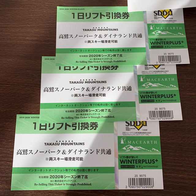 高鷲スノーパーク ダイナランド共通リフト一日券引換券 3枚 www