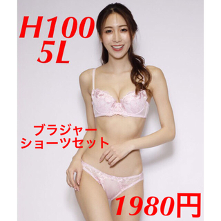 新品 H100 5L 大きいサイズ ブラジャー ショーツ セット ピンク(ブラ&ショーツセット)