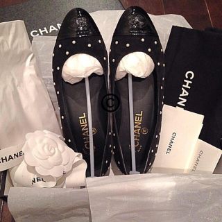シャネル パールフラットパンプス バレエシューズ-