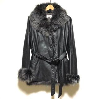 【美品】【羊革】【9】BALMAIN フォックスファー レザーコート レディース