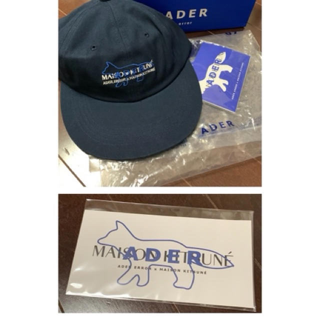 ADER メゾンキツネ　コラボ　キャップ　正規　ネイビー　ステッカー付き