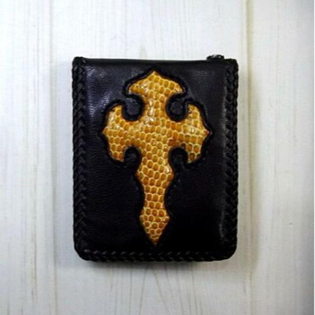 送料無料！牛皮とリザード皮のクロスデザイン２つ折り財布！