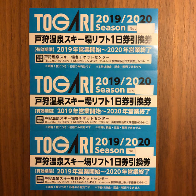 戸狩温泉スキー場　リフト1日券引換券2枚