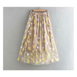 ザラ(ZARA)の962★新作 花柄 フルーツ柄 シースルー チュール フレアスカート  (ひざ丈スカート)