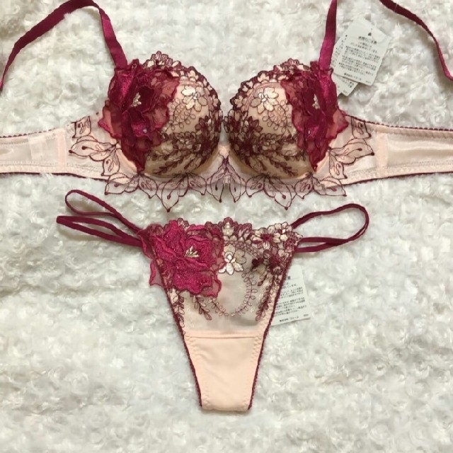 ★Ravijour★千鳥格子ブラショーツ★フルバックパンツ下着★バッグ付★B70