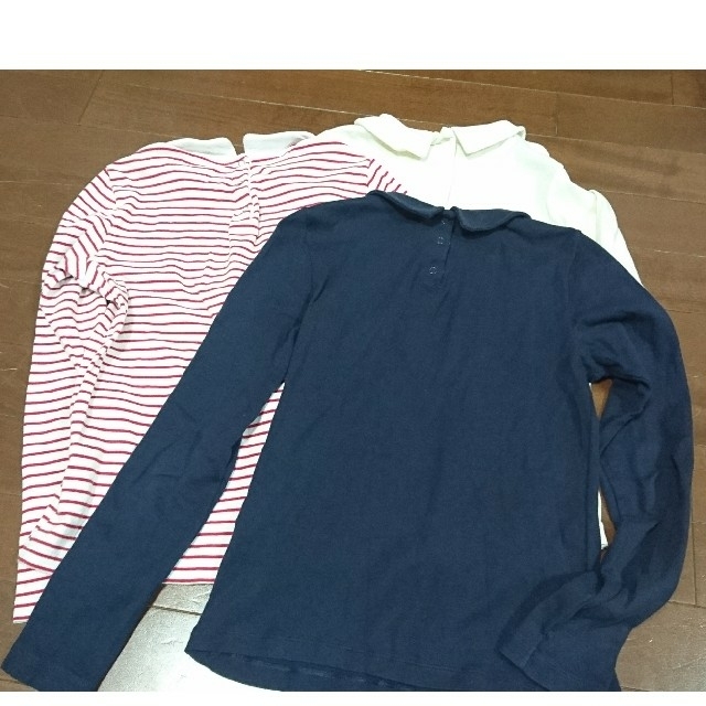 PETIT BATEAU(プチバトー)のプチバトー★襟つき長袖カットソー３枚set★10ans140㎝ キッズ/ベビー/マタニティのキッズ服女の子用(90cm~)(Tシャツ/カットソー)の商品写真