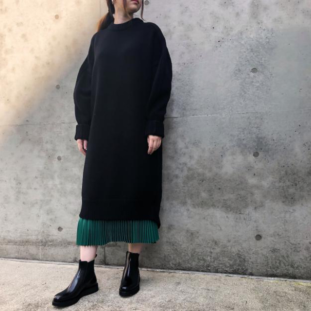 HYKE 19AW 完売 CREWNECK SWEATER DRESS/黒