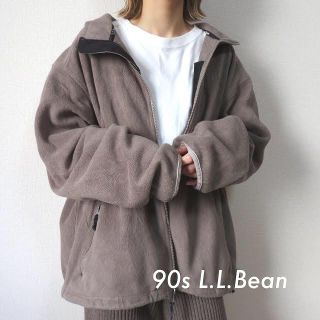 エルエルビーン(L.L.Bean)の90s エルエルビーン 刺繍ロゴ フリースジャケット グレーベージュ 古着(ブルゾン)