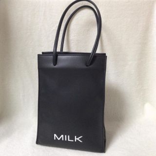 ミルク(MILK)のMILK レザープチバッグ 黒 ロゴトート(トートバッグ)