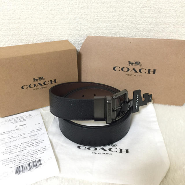 COACH(コーチ)のコーチ ローラー カット トゥ サイズ リバーシブル ベルト ブラック サドル メンズのファッション小物(ベルト)の商品写真