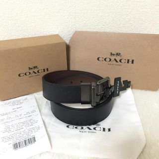 コーチ(COACH)のコーチ ローラー カット トゥ サイズ リバーシブル ベルト ブラック サドル(ベルト)