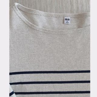 ユニクロ(UNIQLO)のユニクロ　ウォッシュボーダーT  ボートネック　ベージュ(Tシャツ/カットソー(七分/長袖))