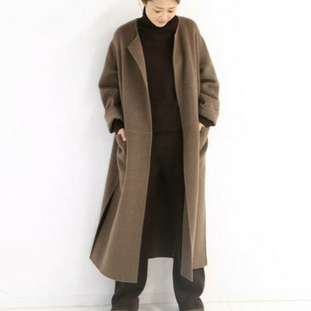 トップ DEUXIEME リバーロングノーカラーコート victorian