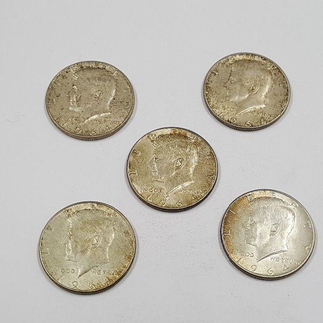 【5枚セット】1964年 ケネディ ハーフダラー 銀貨  アメリカ コイン 硬貨