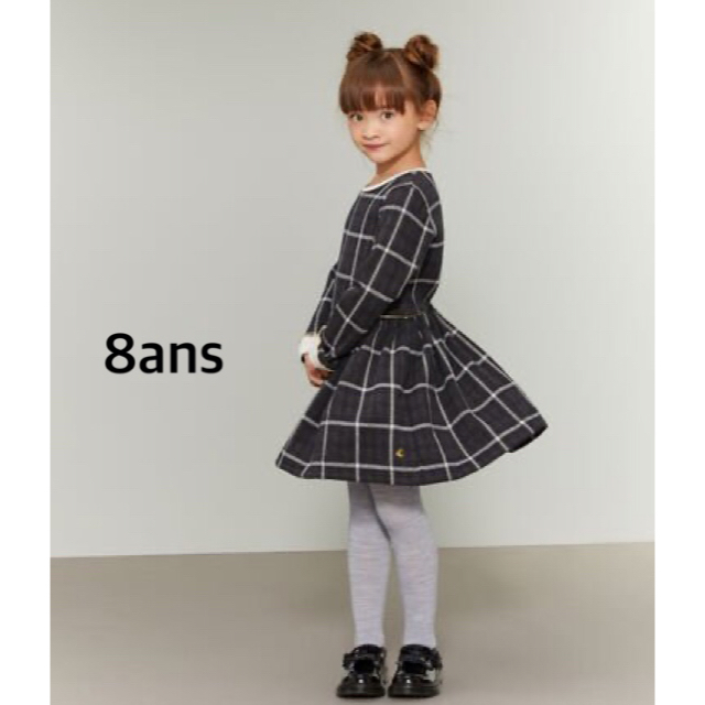 PETIT BATEAU(プチバトー)のルイ様専用♡8ans プチバトー グレーチェックワンピース キッズ/ベビー/マタニティのキッズ服女の子用(90cm~)(ワンピース)の商品写真