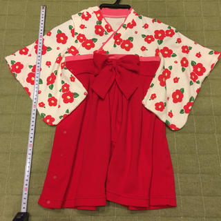 女の子用80 袴ロンパースと靴下セット(和服/着物)