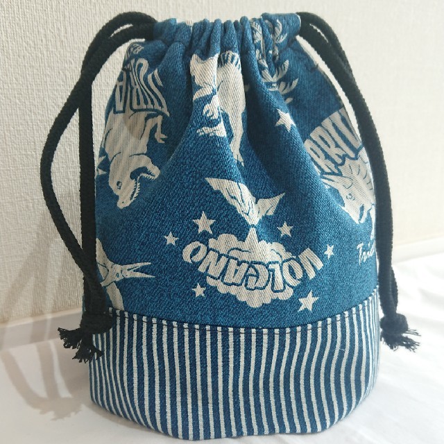 作成中 恐竜柄 コップ袋 ブルー 巾着袋 男の子 ハンドメイド 【SALE
